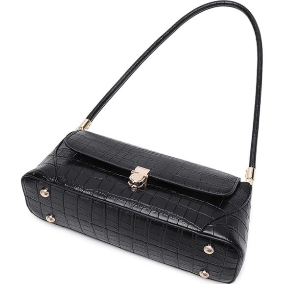 Women Crocodile Black Imported Vintage Retro Classic Cute Hobo Tote Clutch Bags - Picture 4 of 4